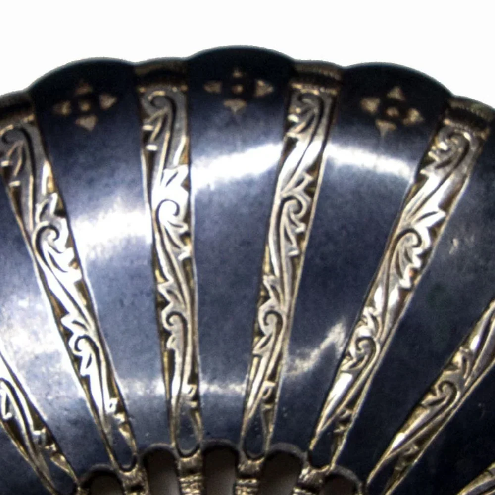 Vintage Sterling Silver with Black Fan Brooch